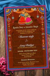 Vibrant Rajasthani Wedding Invitation Card Puppet Theme