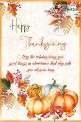 Happy Thanksgiving Greeting Card With Orange Pumpkins And Autumn Leaves