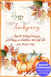 Happy Thanksgiving Greeting Card With Orange Pumpkins And Autumn Leaves