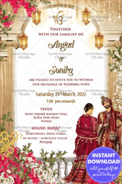 Punjabi Wedding Invitation Card Royal Anand Karaj Cream Theme