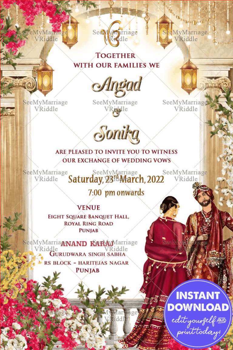 Punjabi Wedding Invitation Card Royal Anand Karaj Cream Theme