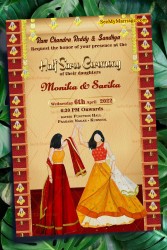 Traditional Sisters Halfsaree Ceremony Invitation Card Cream Theme