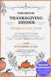 White Theme Thanksgiving Meal Invitation Card Orange Pumpkin