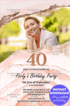 Precious Moment 40th Birthday Invitation Card Pink Geode