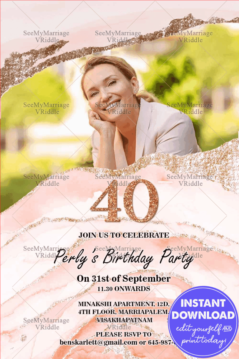 Precious Moment 40th Birthday Invitation Card Pink Geode