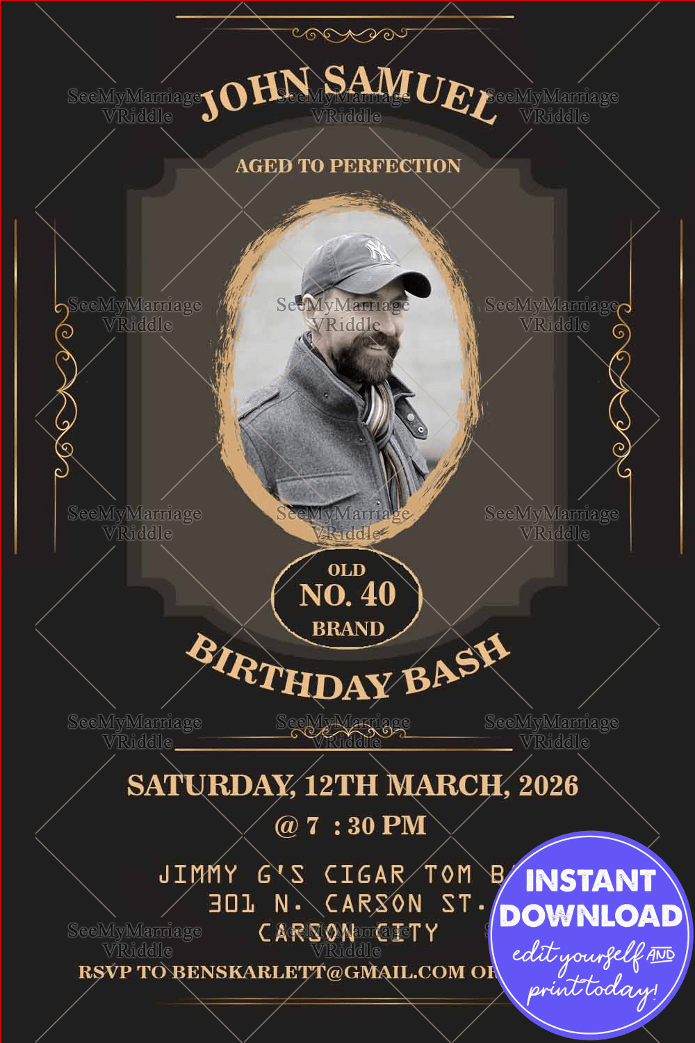 40th Birthday Invitation Card Vintage Man