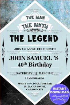 Blue Marbled 50th Birthday Invitation Card