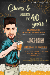 Caricature 40th Birthday Invitation Card Cheers To Life Theme