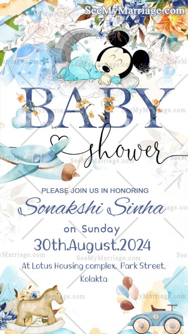 Mickey Mouse Theme Baby Shower Invitation Card