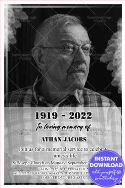 Monochromatic Obituary | Memorial Invitation Card