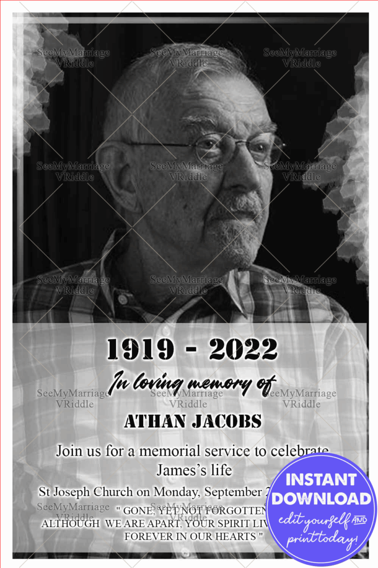 Monochromatic Obituary | Memorial Invitation Card