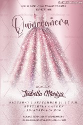 Pink Ball Gown Quinceañera Invitation Card