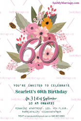 Pink Floral 60th Birthday Invitation Card