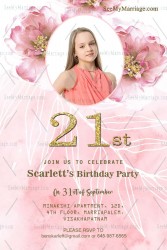 Pink Lady 21st Birthday Invitation Card Floral Theme