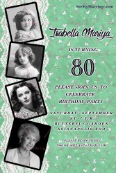 Pista Green Theme 80th Birthday Invitation Lace Ribbon Photos