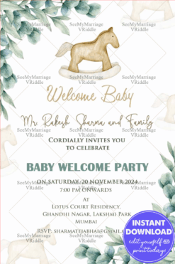Rocking Horse Theme Baby Welcome Invitation Card