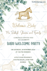 Rocking Horse Theme Baby Welcome Invitation Card