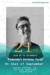 Sea Green Theme 21st Birthday Invitation Card Add A Photo