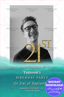 Sea Green Theme 21st Birthday Invitation Card Add A Photo
