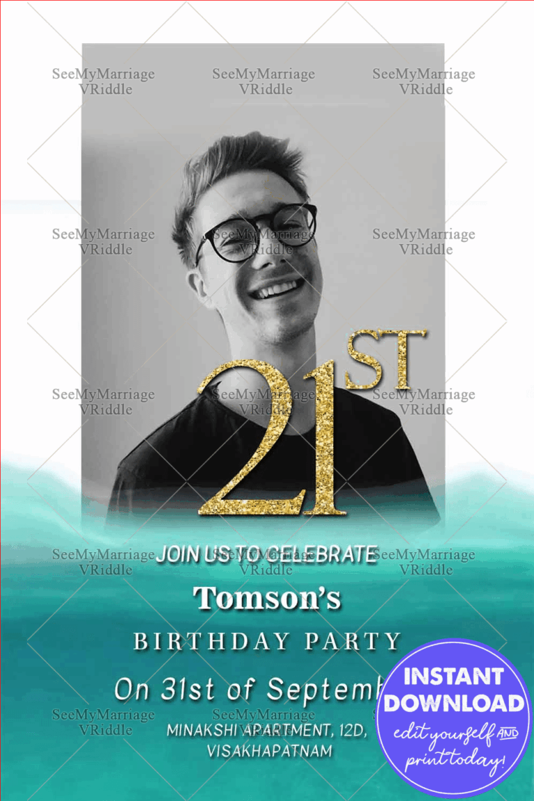 Sea Green Theme 21st Birthday Invitation Card Add A Photo