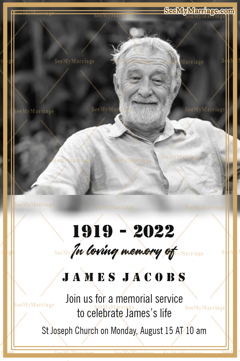 Solemn Memorial Invitation Card Golden Border Photo