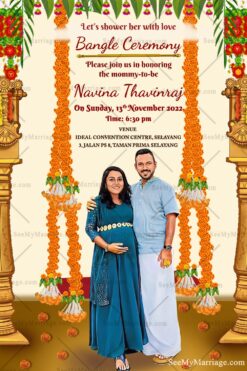Traditional Theme Bangle Ceremony Invitation Card Parents To Be Caricature