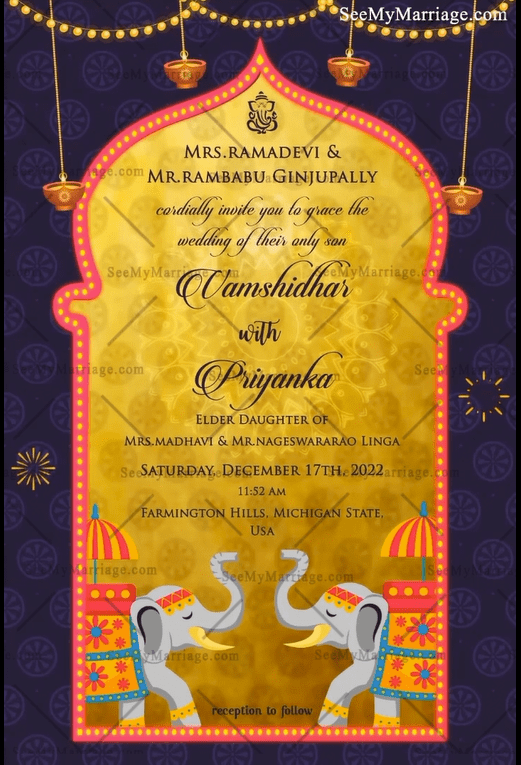 Traditional Wedding Invitation Video Colourful Elephants