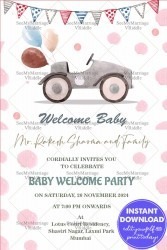 Vintage Car Theme Baby Welcome Invitation Card