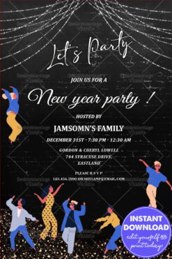 Black New Year's Eve Dance Party Invitation Joyful People