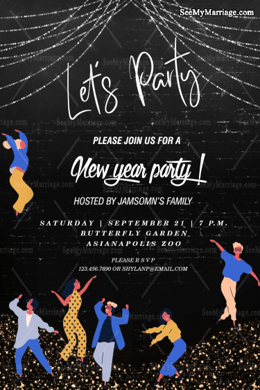 Black New Year's Eve Dance Party Invitation Joyful People