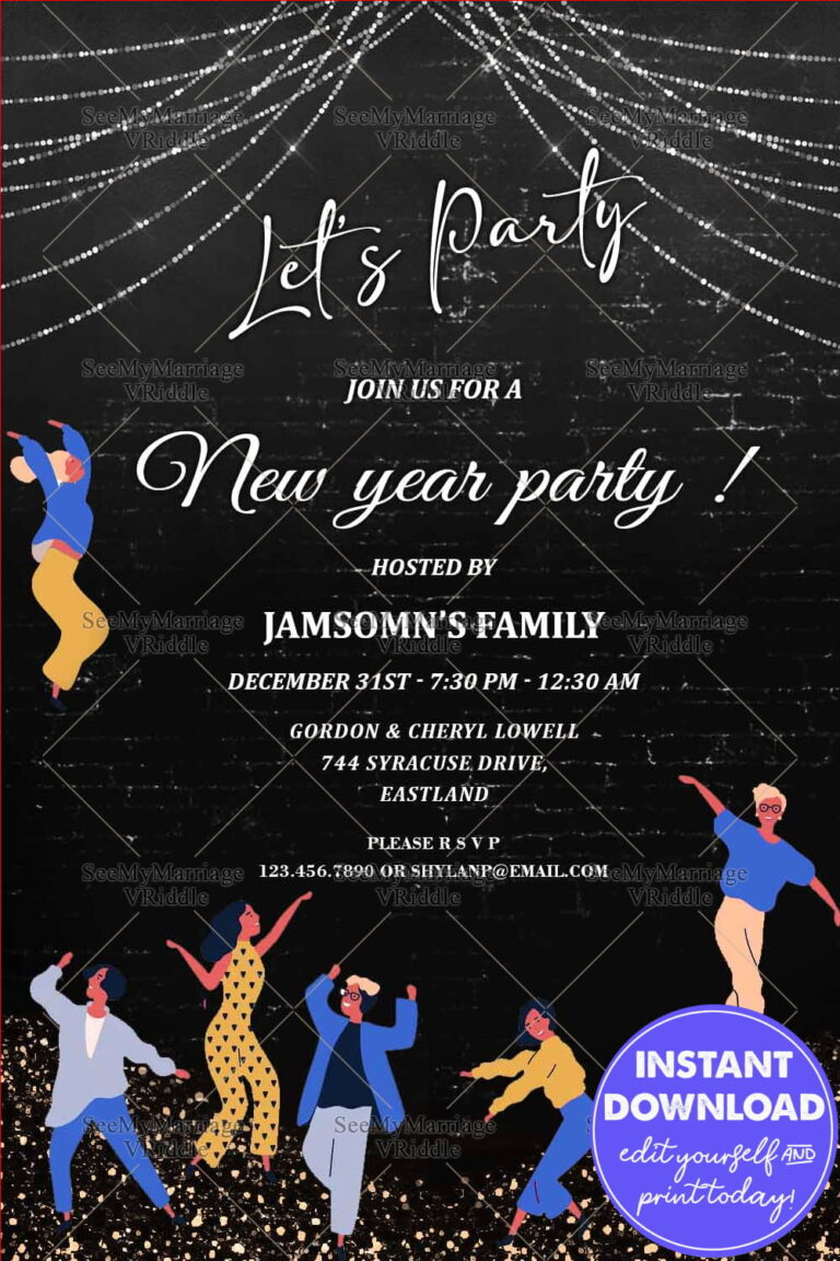 Black New Year's Eve Dance Party Invitation Joyful People