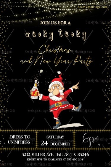 Black Theme Christmas And New Year Party Invitation Drinking Santa