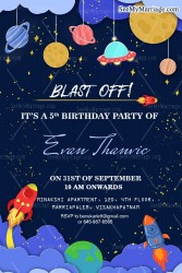 Blue Space Theme 5th Birthday Invitation Card