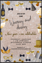 Classic New Year's Eve Cocktail Party Invitation Card Cream Theme Silver Glitter