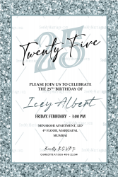 Elegant 25th Birthday Party Invitation Card Silver Glitter Frame