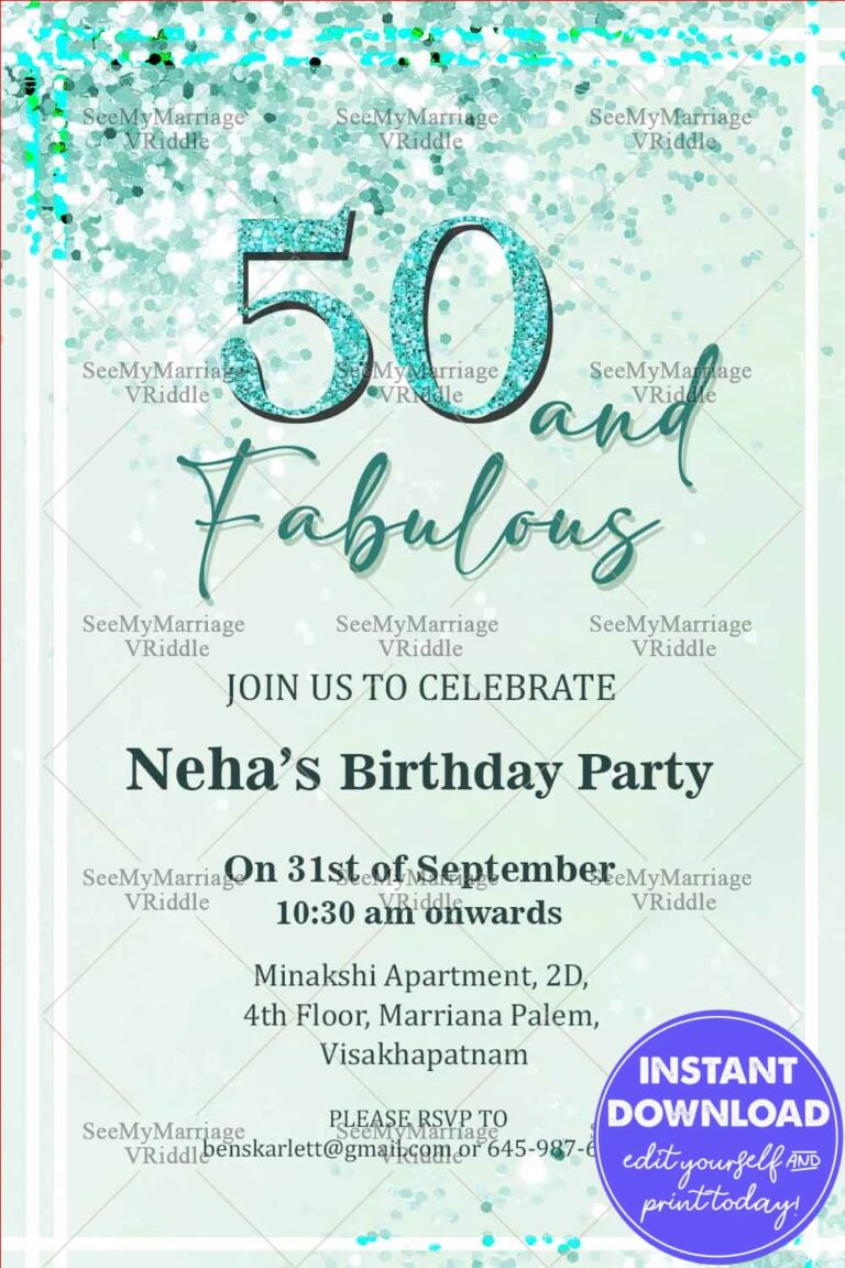 Fabulous Blue 50th Birthday Party Invitation Card