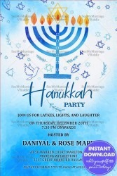 Festival of Lights Blue Watercolor Theme Hanukkah Party Invitation