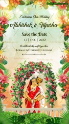 Funky Bengali Floral Save The Date Invitation Card Cartoon Couple