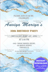 Geode Style 30th Birthday Invitation Card Pastel Blue