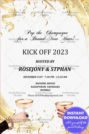 Golden Celebrations New Year's Eve Cocktail Party Invitation Card White Theme