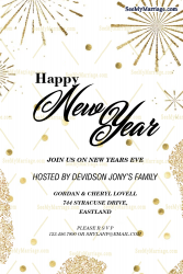 Golden Fireworks New Year's Eve Party Invitation Card White Theme