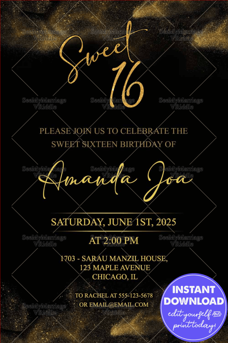 Golden Sparkle Sweet 16 Birthday Invitation Card Black Formal