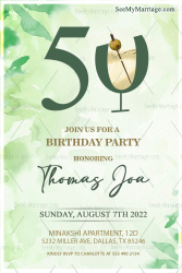 Green Growing 50th Birthday Cocktail Party Invitation Card Watecolour Theme