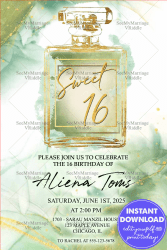 Perfume Theme Sweet 16 Birthday Invitation Card Watercolour Style