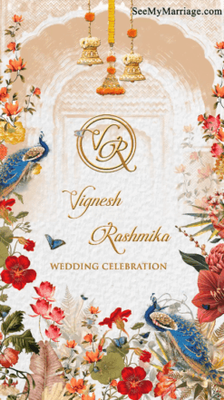 White Theme Floral Hindu Wedding Invitation Video Royal Durbar