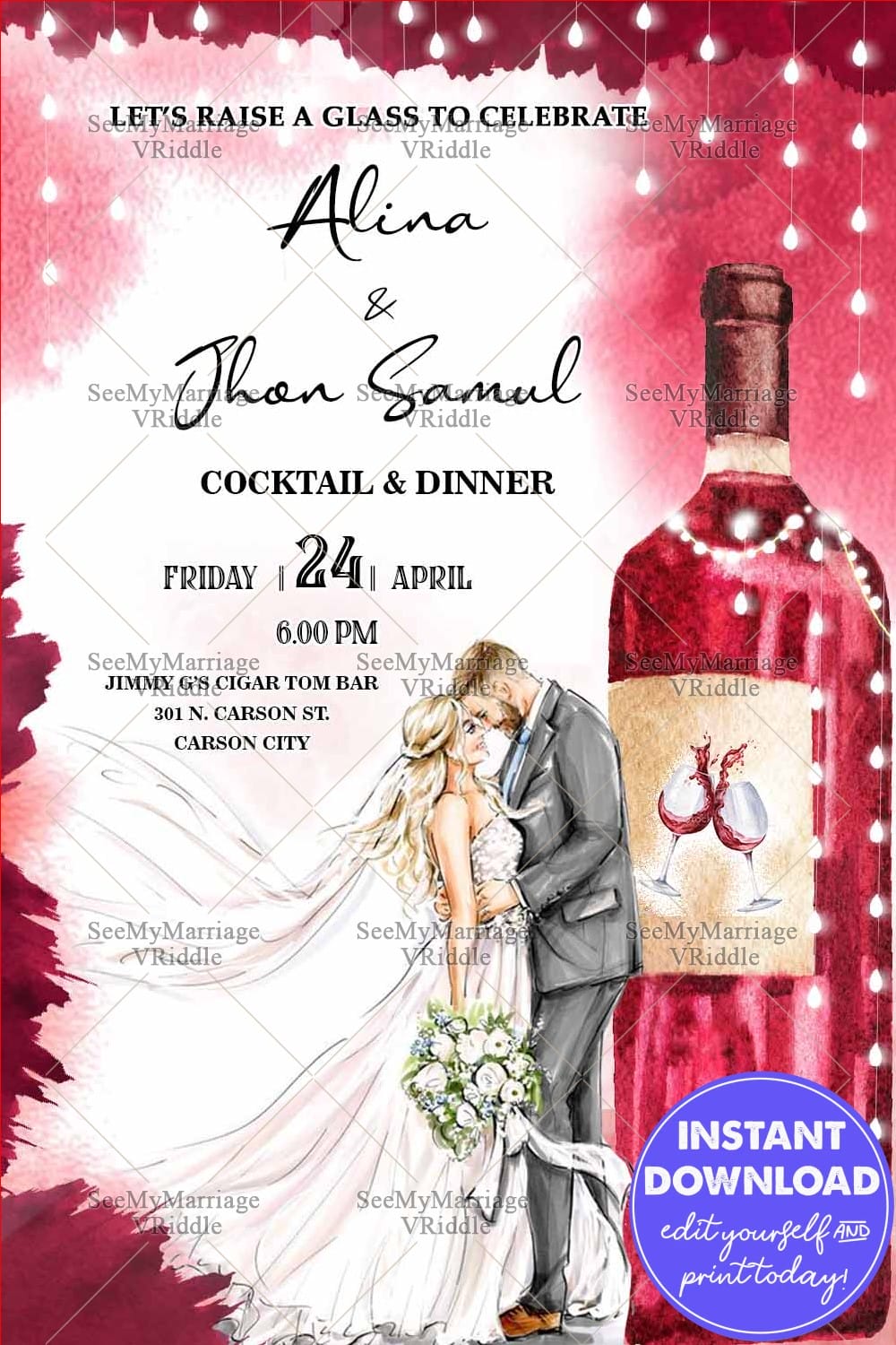 Stunning Christian Wedding Cocktail Party Invitation Card Red Wine