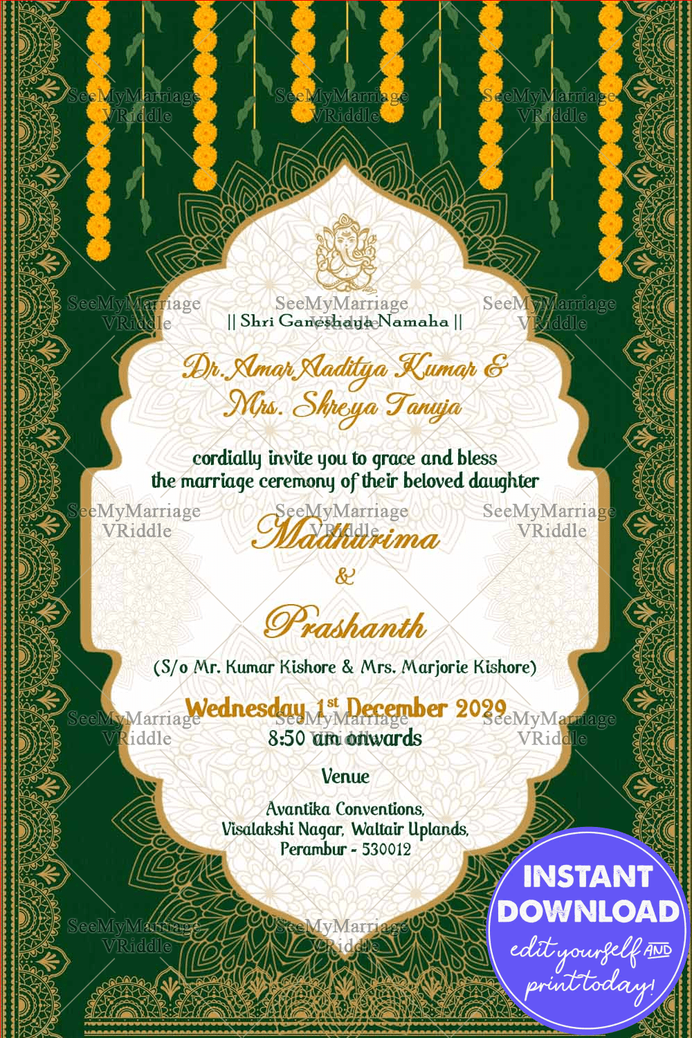 Traditional Green Theme Wedding Invitation Card Golden Ascents Floral