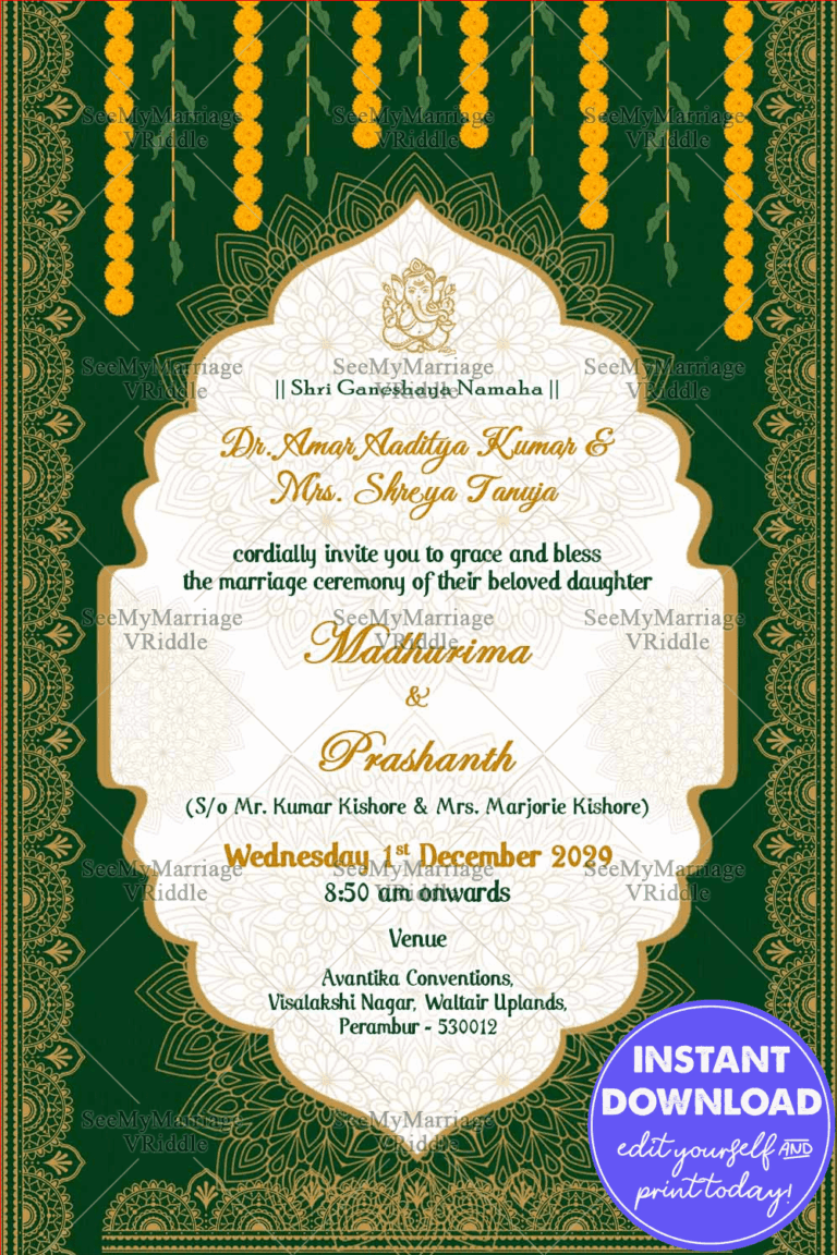 Traditional Green Theme Wedding Invitation Card Golden Ascents Floral