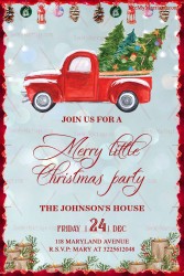 White Theme Christmas Invitation Pine Tree Red Car