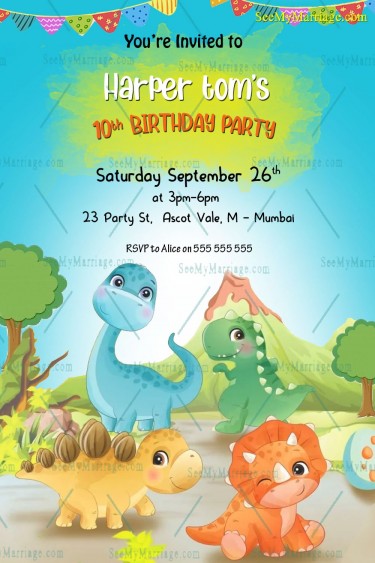 Wild Jungle 10th Birthday Invitation Card Dinosaur Theme